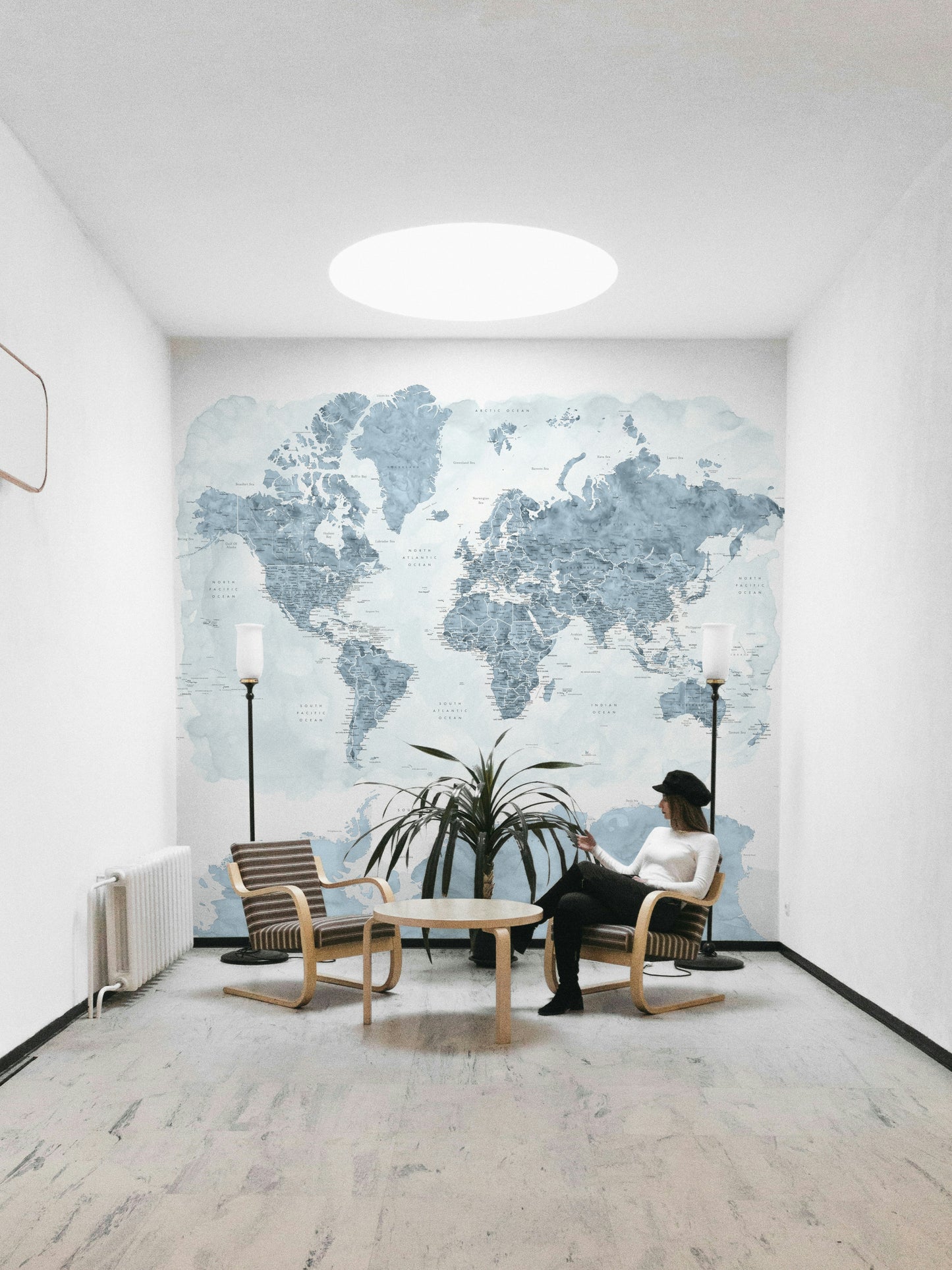 Steel Blue Watercolor World Map Wallpaper