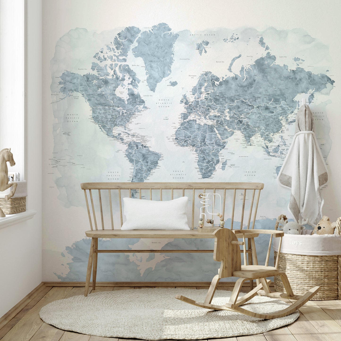 Steel Blue Watercolor World Map Wallpaper