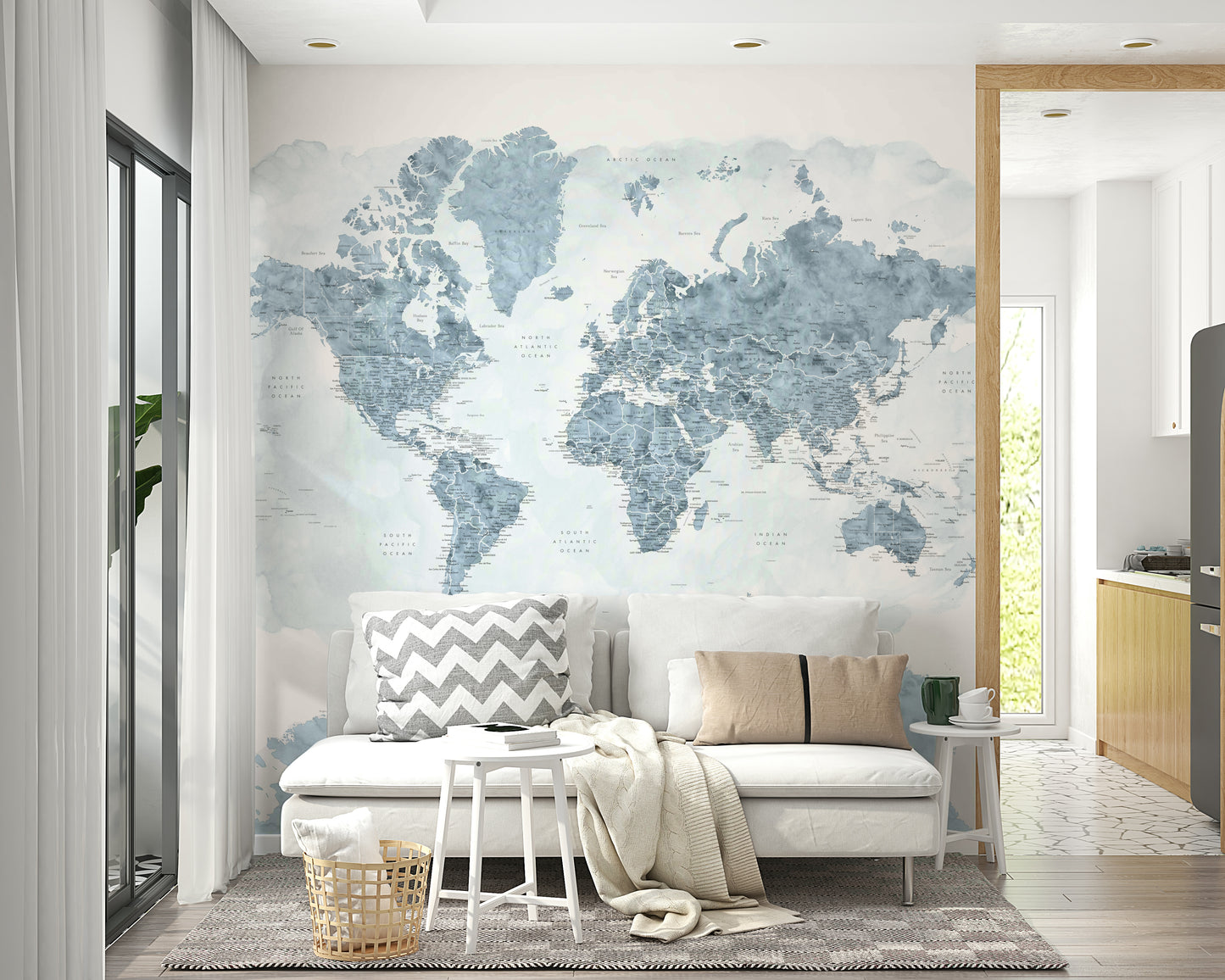 Steel Blue Watercolor World Map Wallpaper
