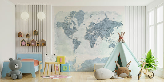 Fond d'écran aquarelle bleu acier avec carte du monde