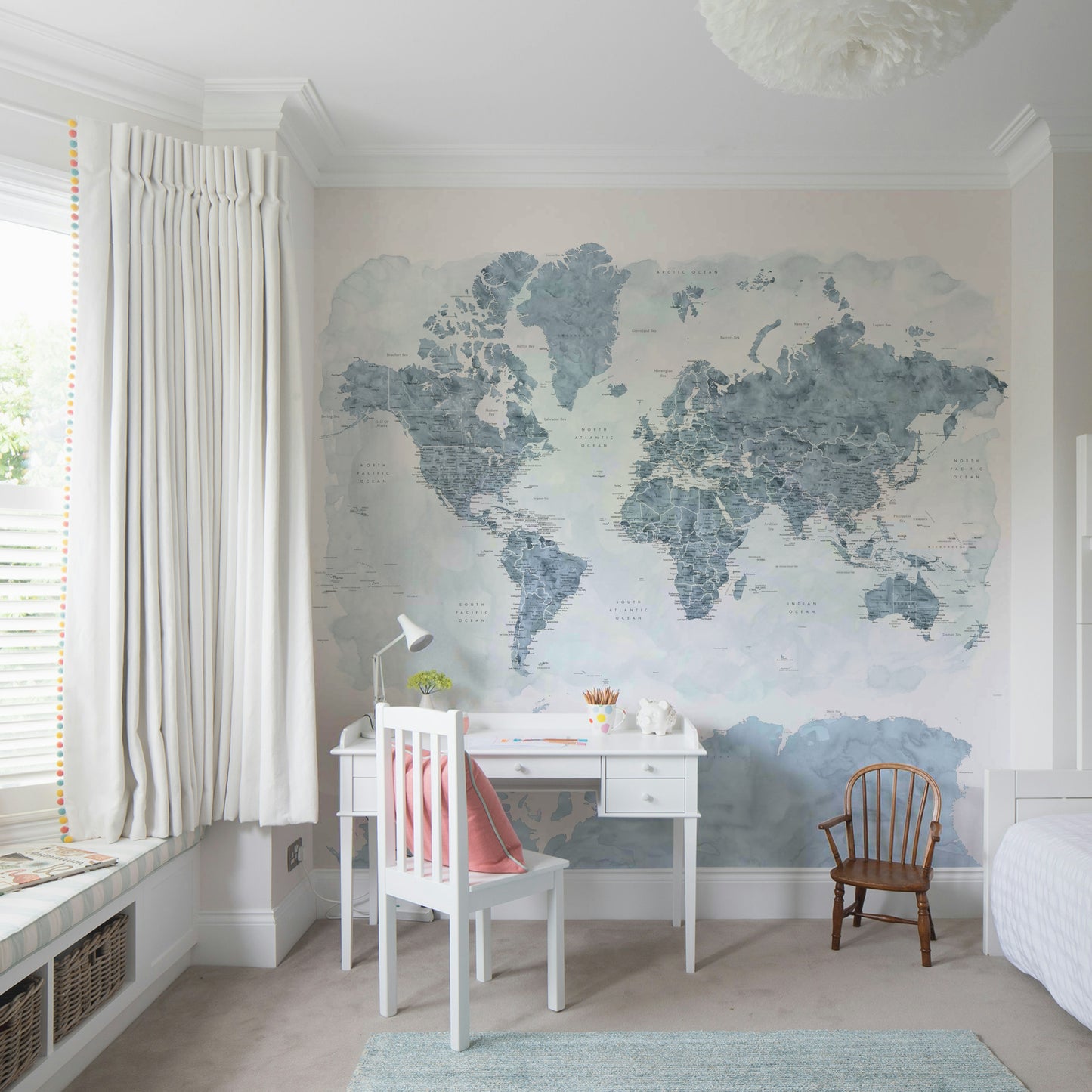 Steel Blue Watercolor World Map Wallpaper