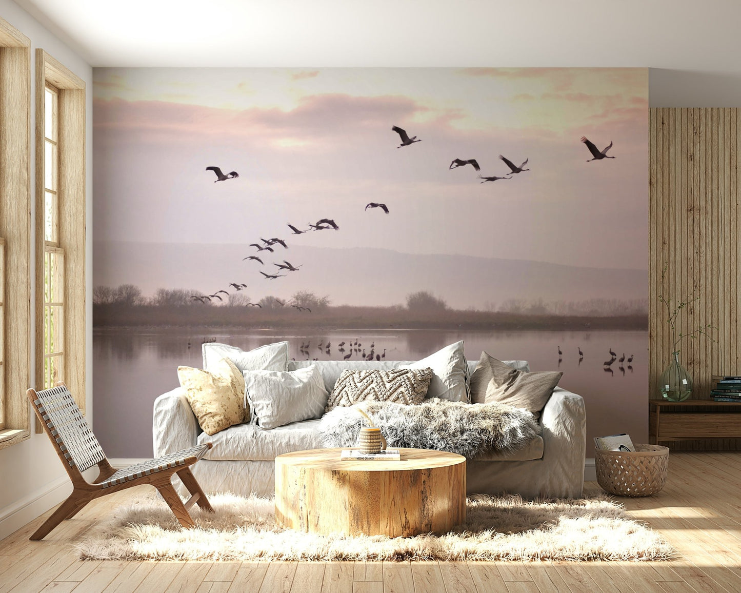 Still Waters, Flying Cranes Wall Mural