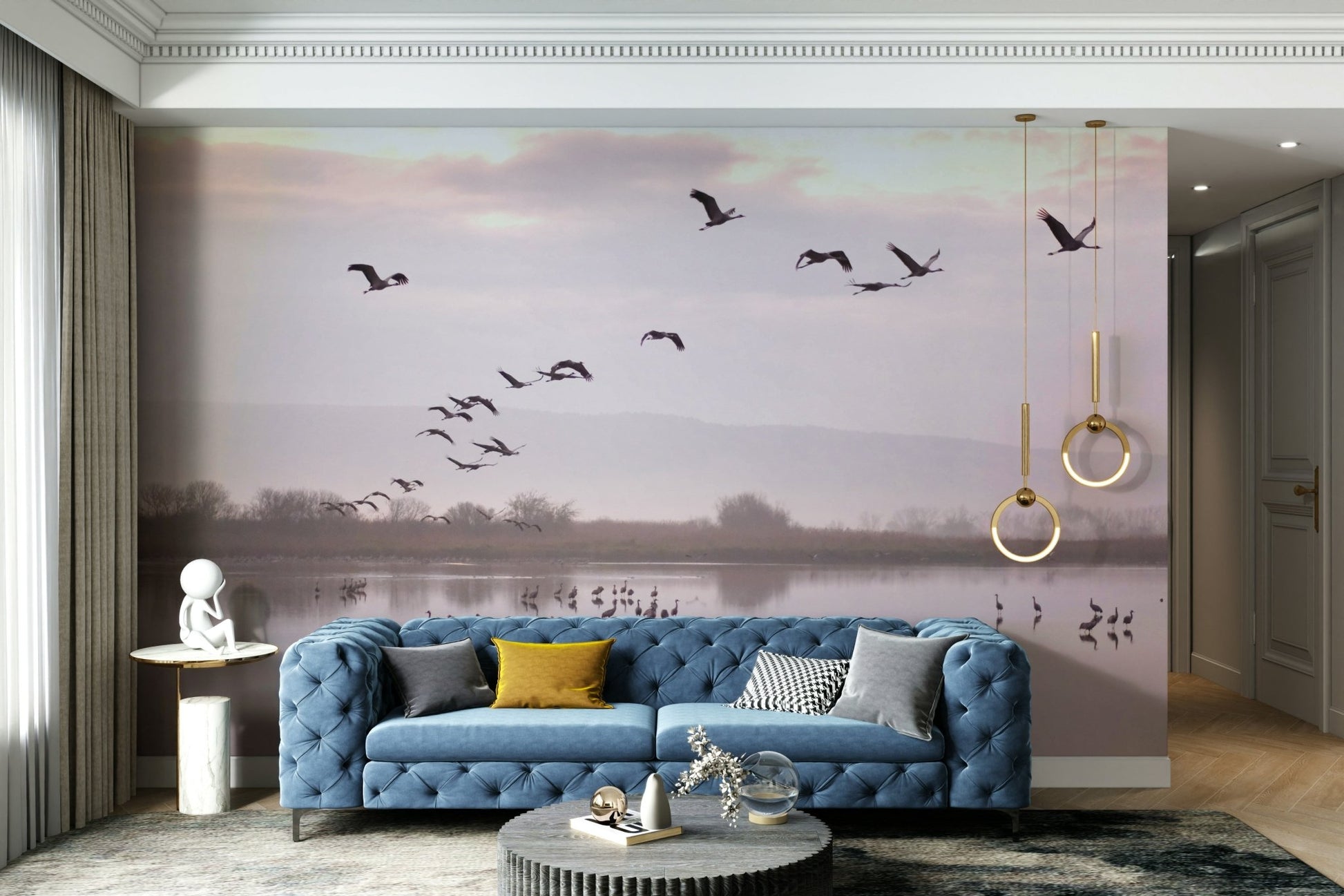 Still Waters, Flying Cranes Wall Mural