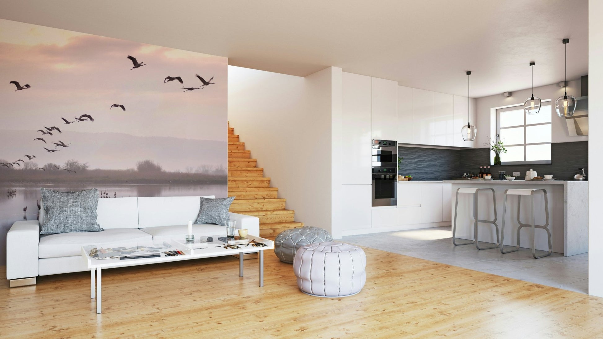 Still Waters, Flying Cranes Wall Mural