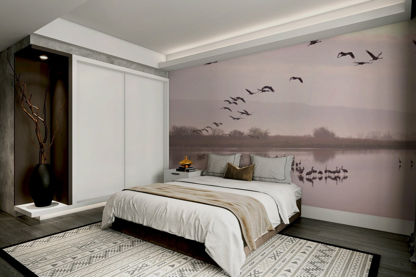 Still Waters, Flying Cranes Wall Mural