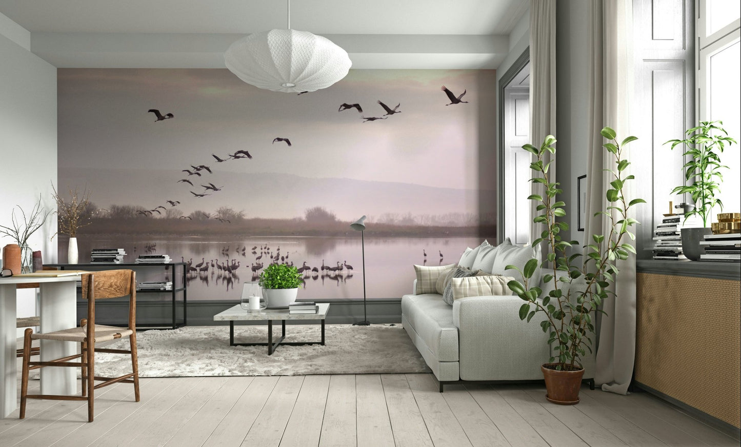 Still Waters, Flying Cranes Wall Mural