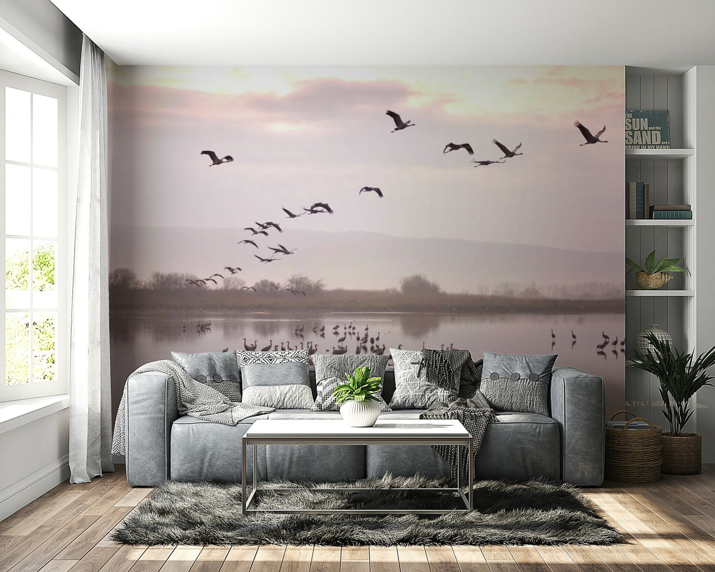Still Waters, Flying Cranes Wall Mural