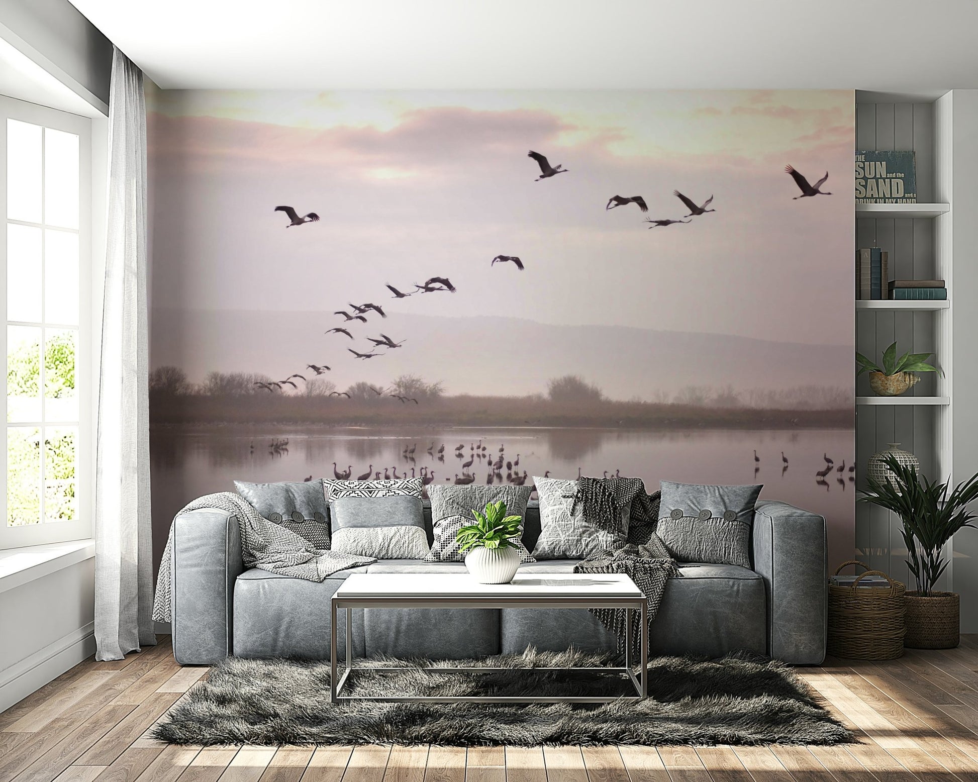 Still Waters, Flying Cranes Wall Mural