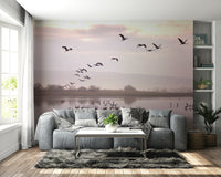 Still Waters, Flying Cranes Wall Mural