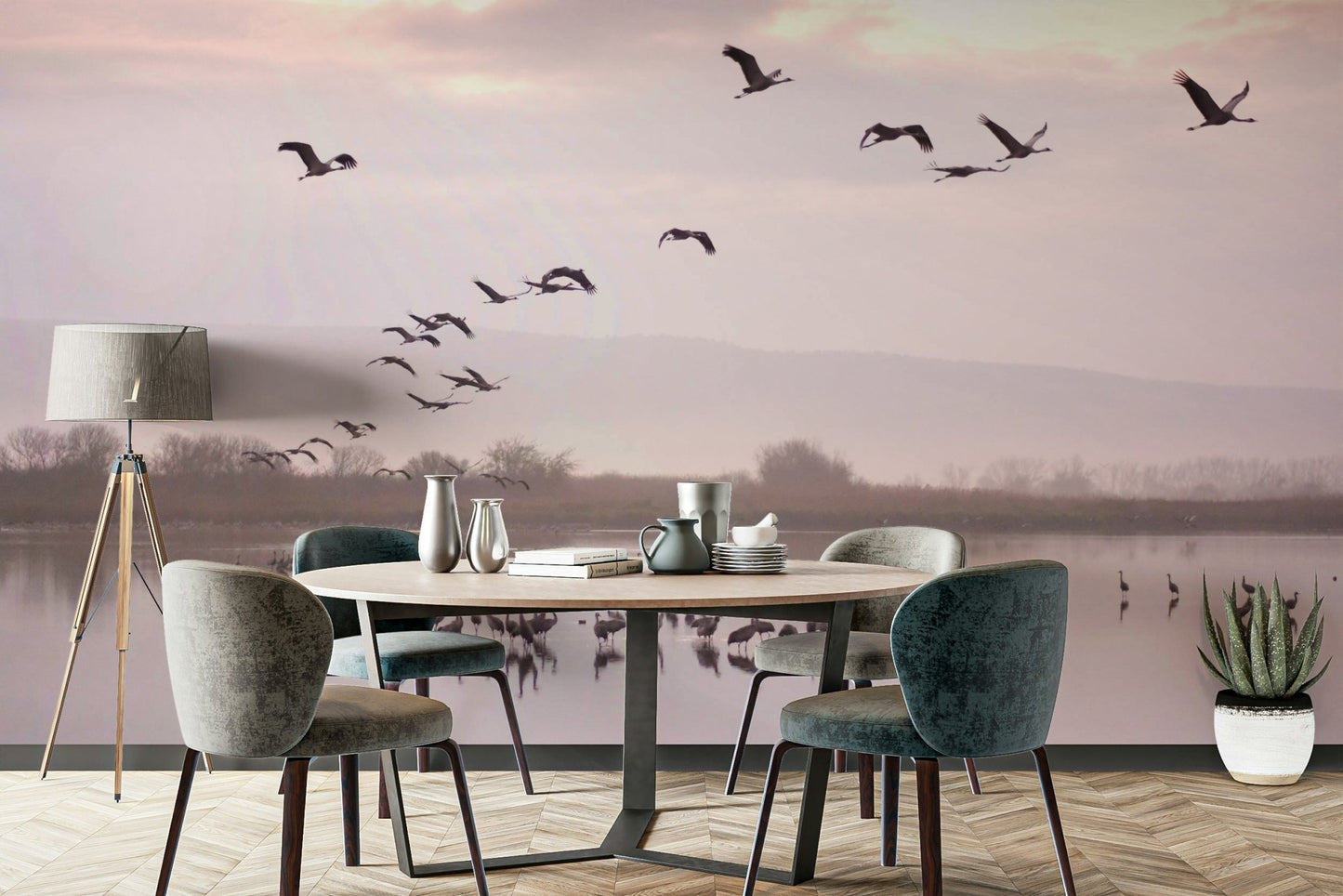 Still Waters, Flying Cranes Wall Mural