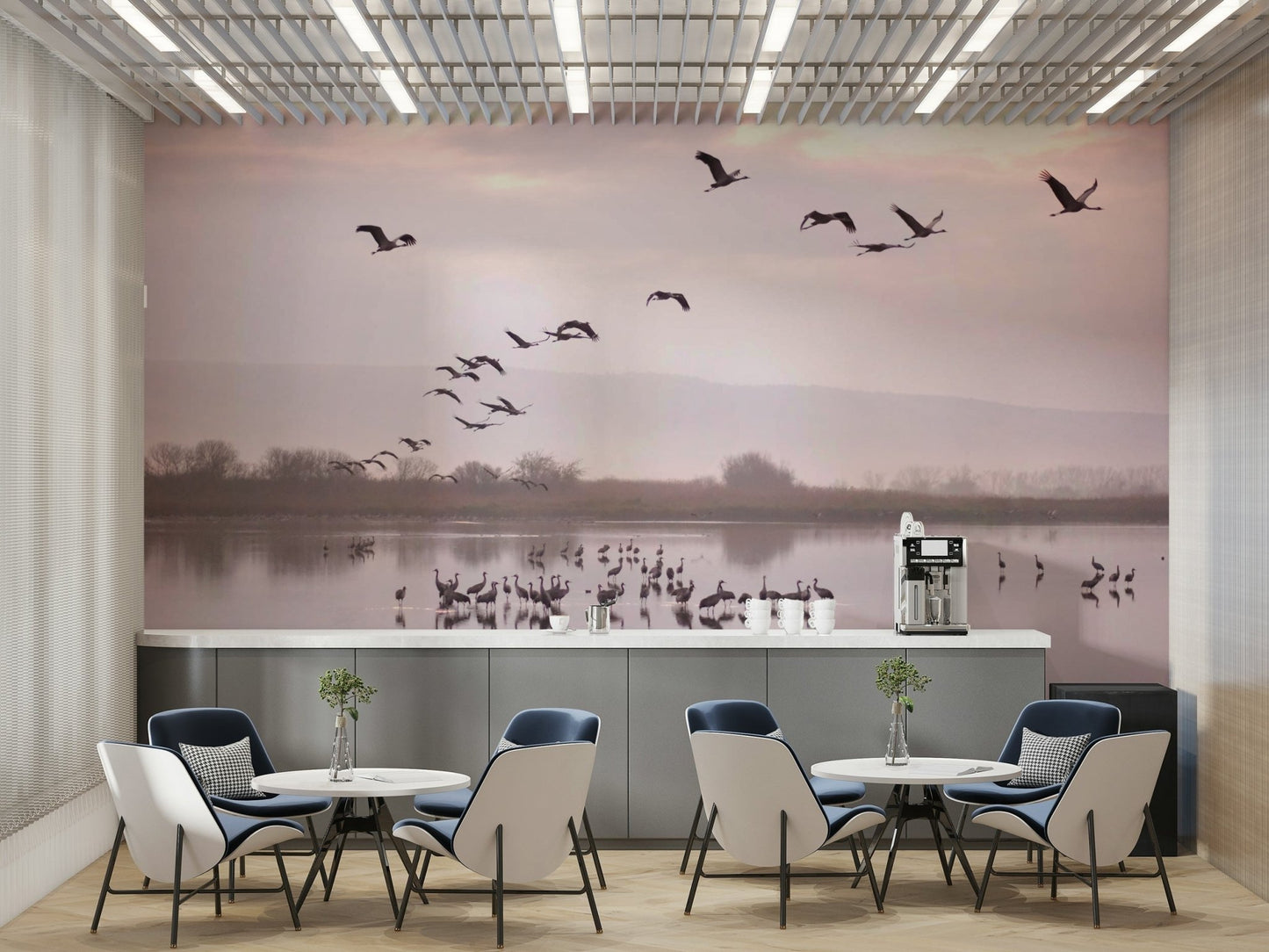 Still Waters, Flying Cranes Wall Mural