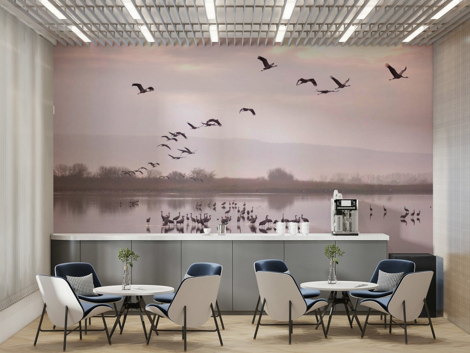 Still Waters, Flying Cranes Wall Mural