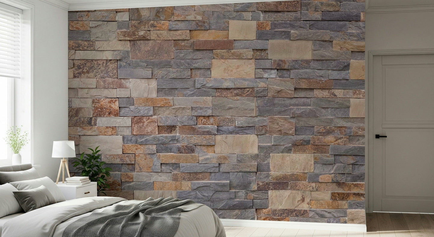 Wall mural with stone cladding patterns for a modern rustic interior