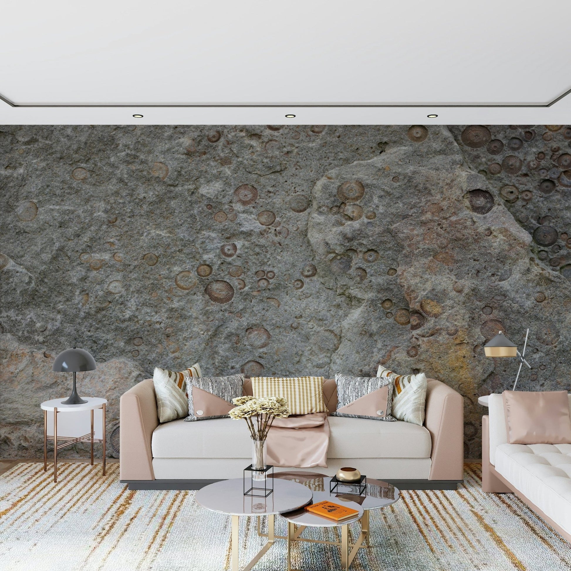 Stone Fossil Texture Wallpaper — detailed fossil patterns embedded in textured stone surfaces.
