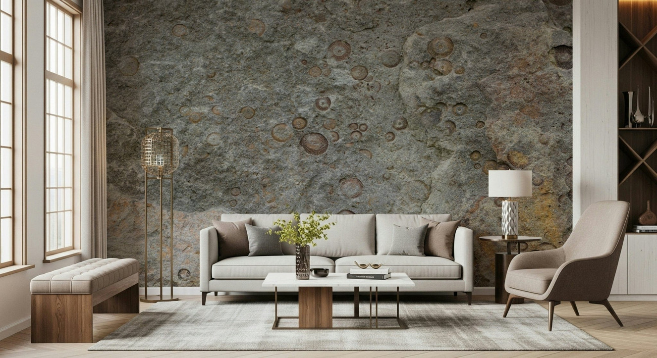 Stone Fossil Texture Wall Mural featuring realistic stone with embedded fossil patterns.