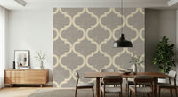 Arabesque ogee geometric wallpaper in stone grey and ivory