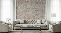 Stone mosaic wallpaper mural showcasing layered stone tiles in neutral and earthy colors.