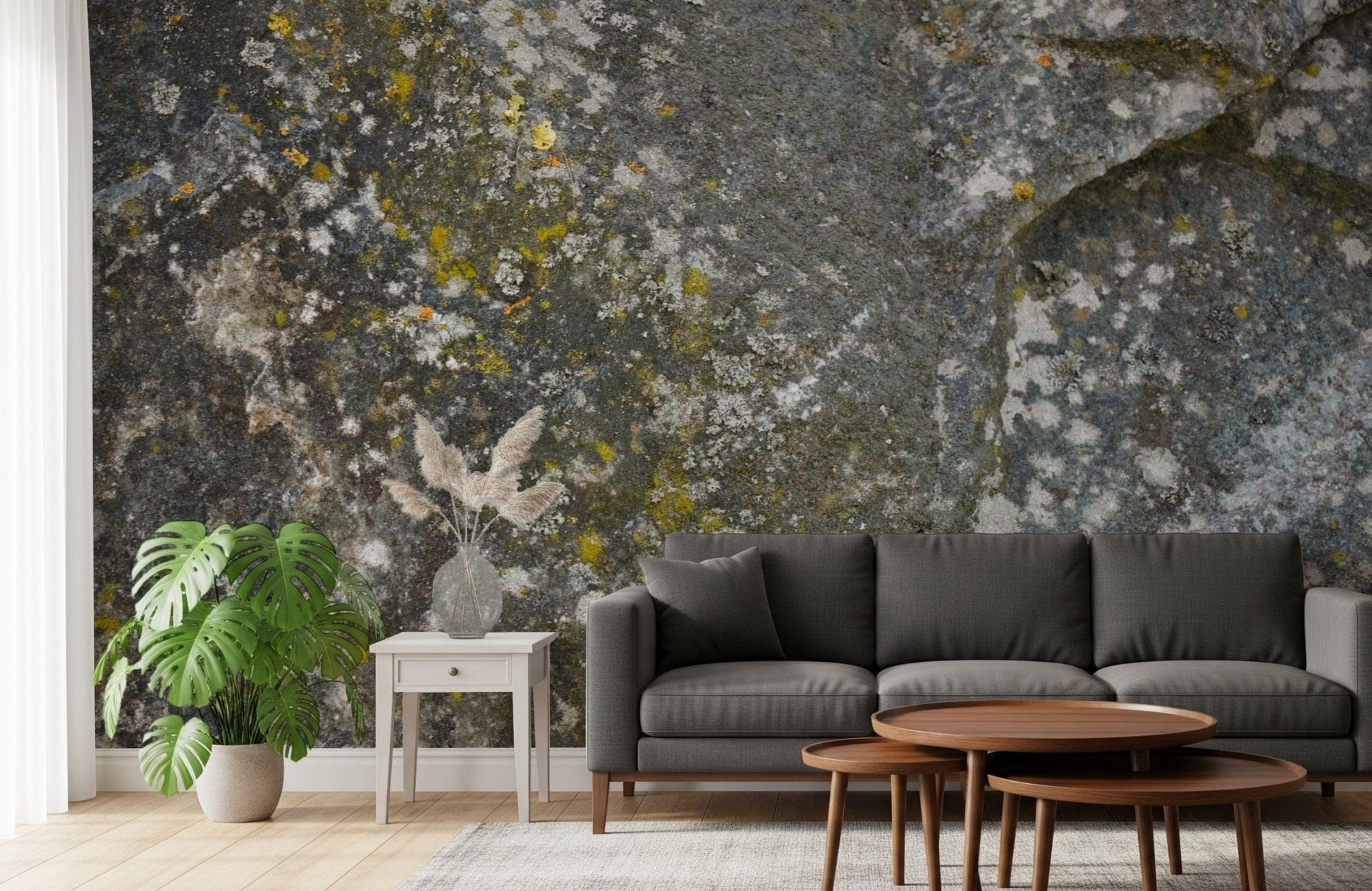 Wall mural with detailed rock textures for a realistic, nature-inspired aesthetic.
