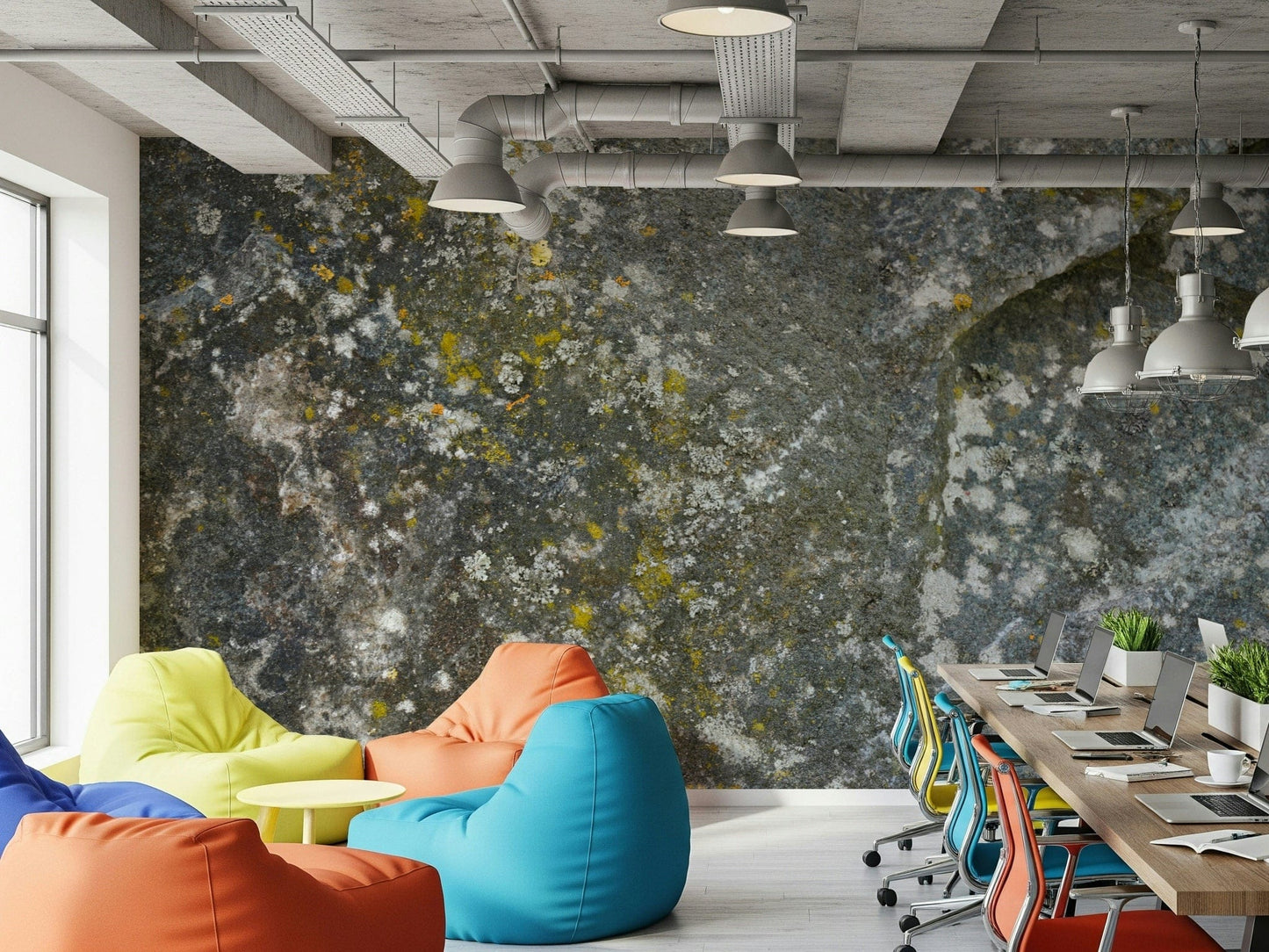 Textured stone wallpaper in earthy gray and taupe tones for timeless wall decor.