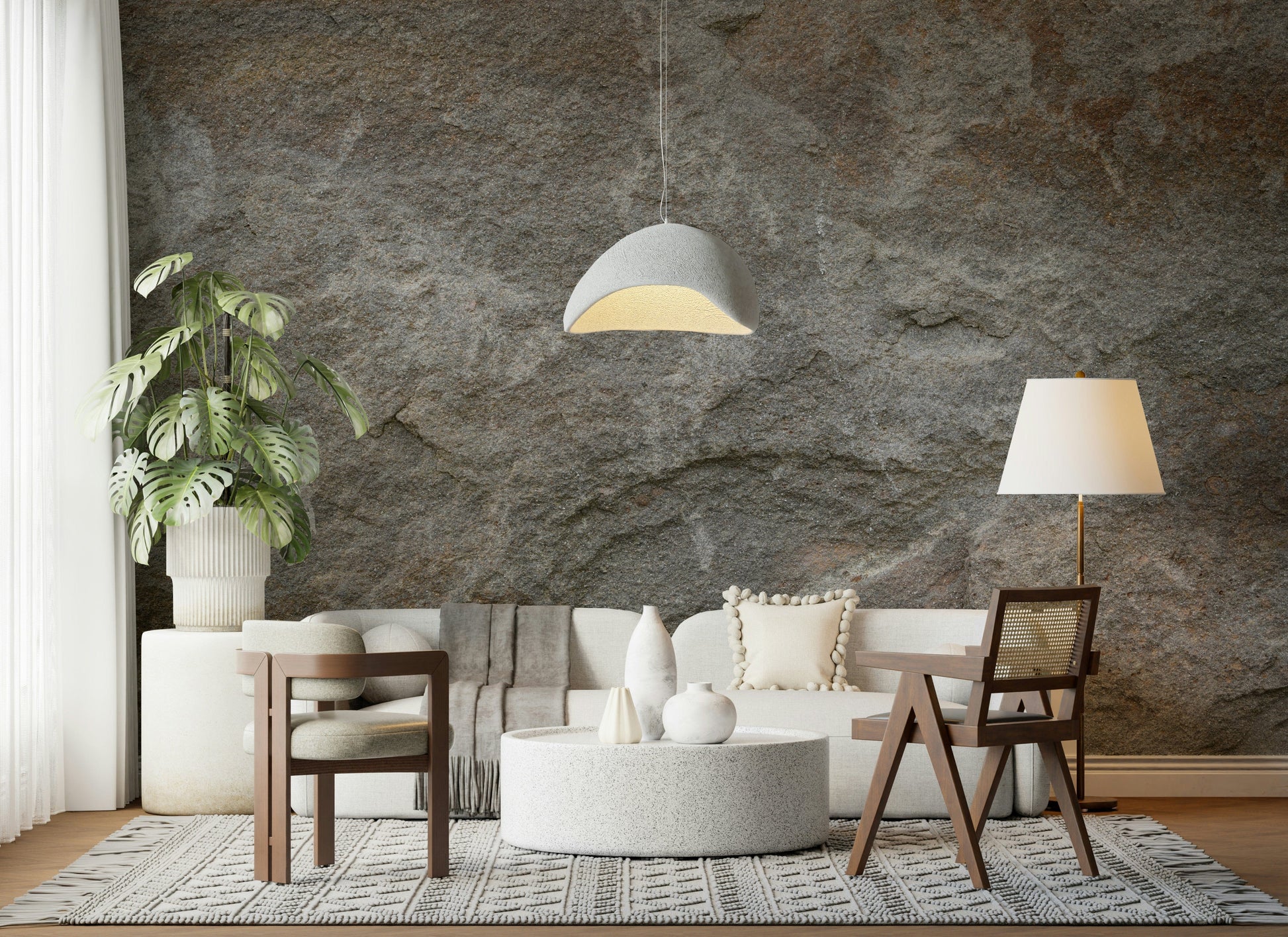 Decorative wall mural combining whisper-soft stone textures and layered shading for sophisticated interiors.