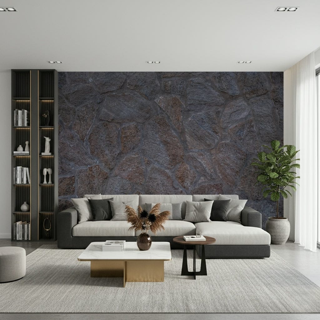 An artistic ancient stone mural on minimalist wallpaper.

