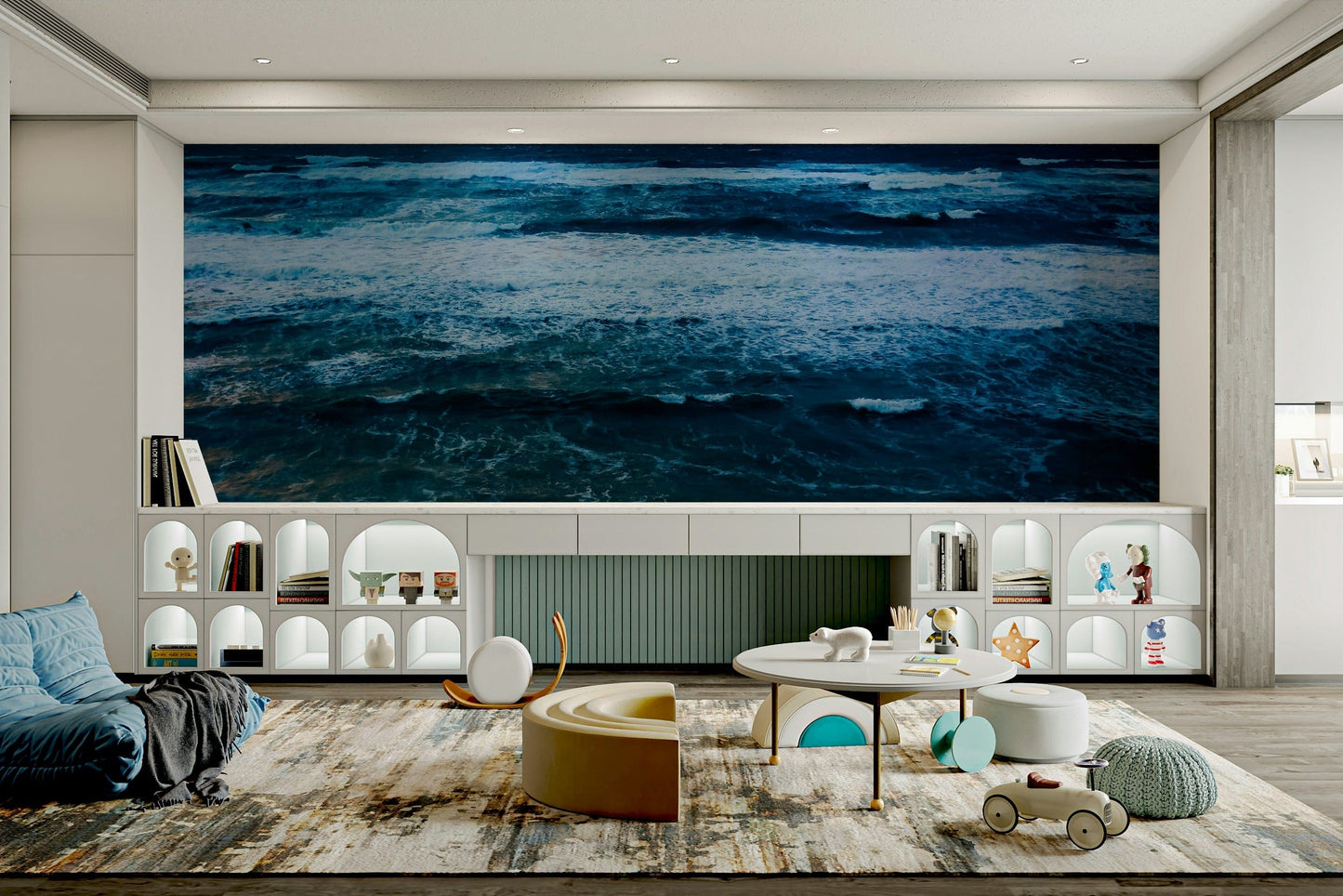 An artistic nature seascape mural for home decor.


