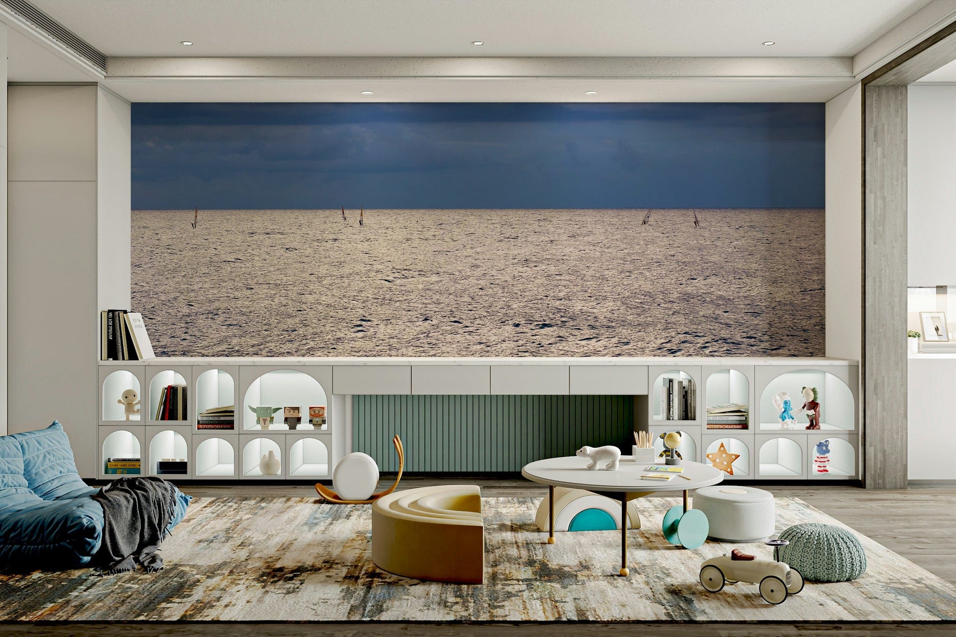 A beautiful wide-angle wall mural of the sea.

