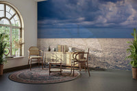 A tranquil ocean scene wall mural for nautical decor.

