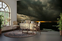 A high-angle view of the wall mural in a large space.

