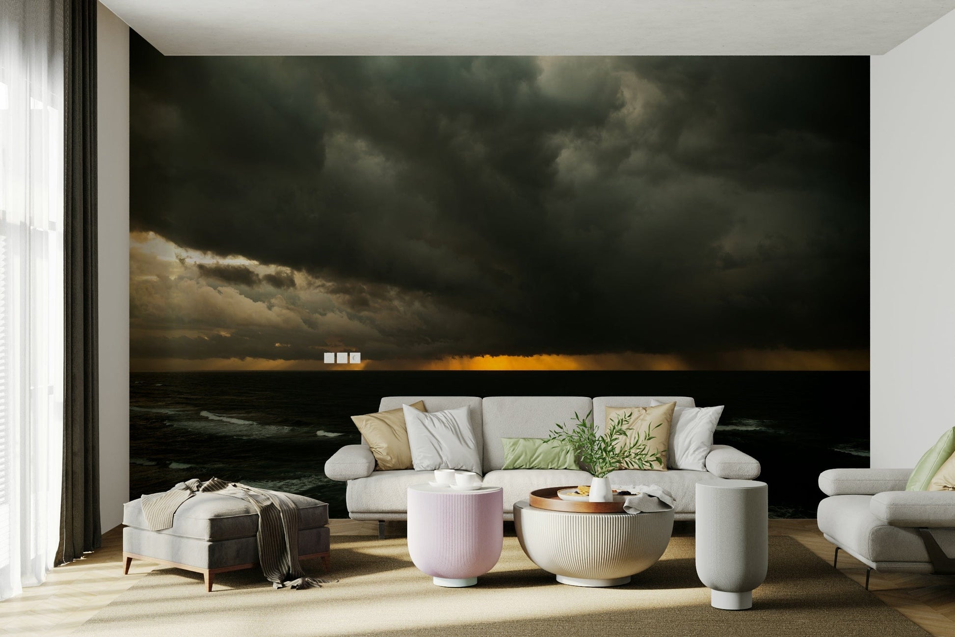 The wallpaper is used to create a feature wall in a dining room.

