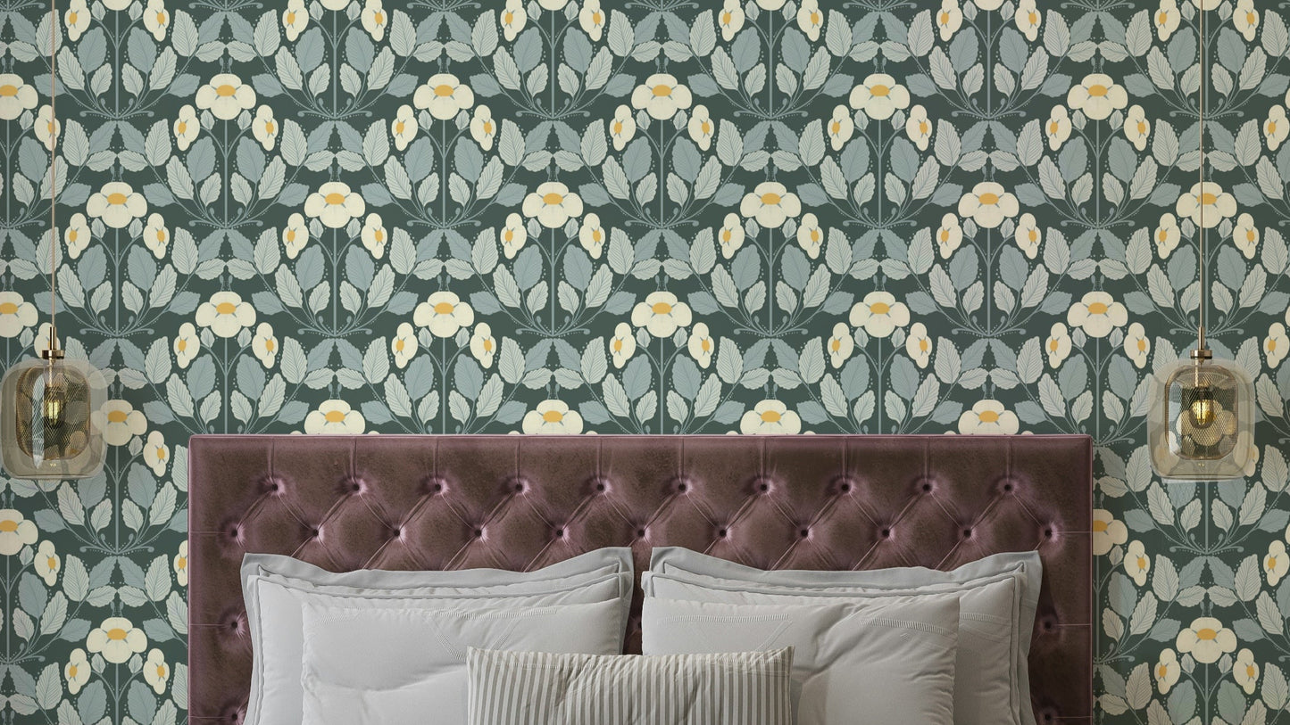 Strawberry Folk Forest Night wallpaper in deep tones

