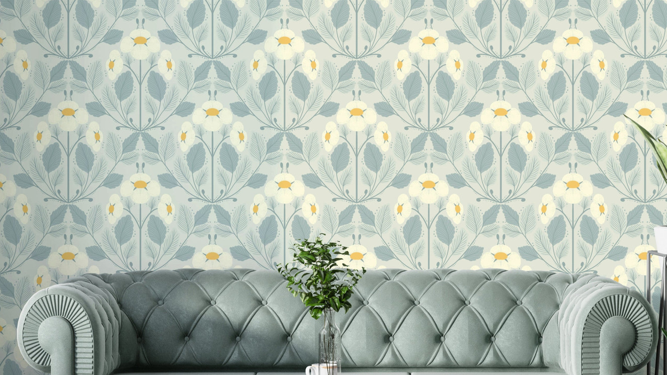 Strawberry Folk Mist Leaf wallpaper with soft green tones

