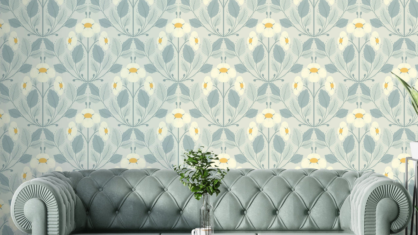 Strawberry Folk Mist Leaf wallpaper with soft green tones

