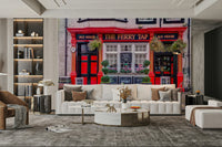 Charming street-side mural with cafe and shop details

