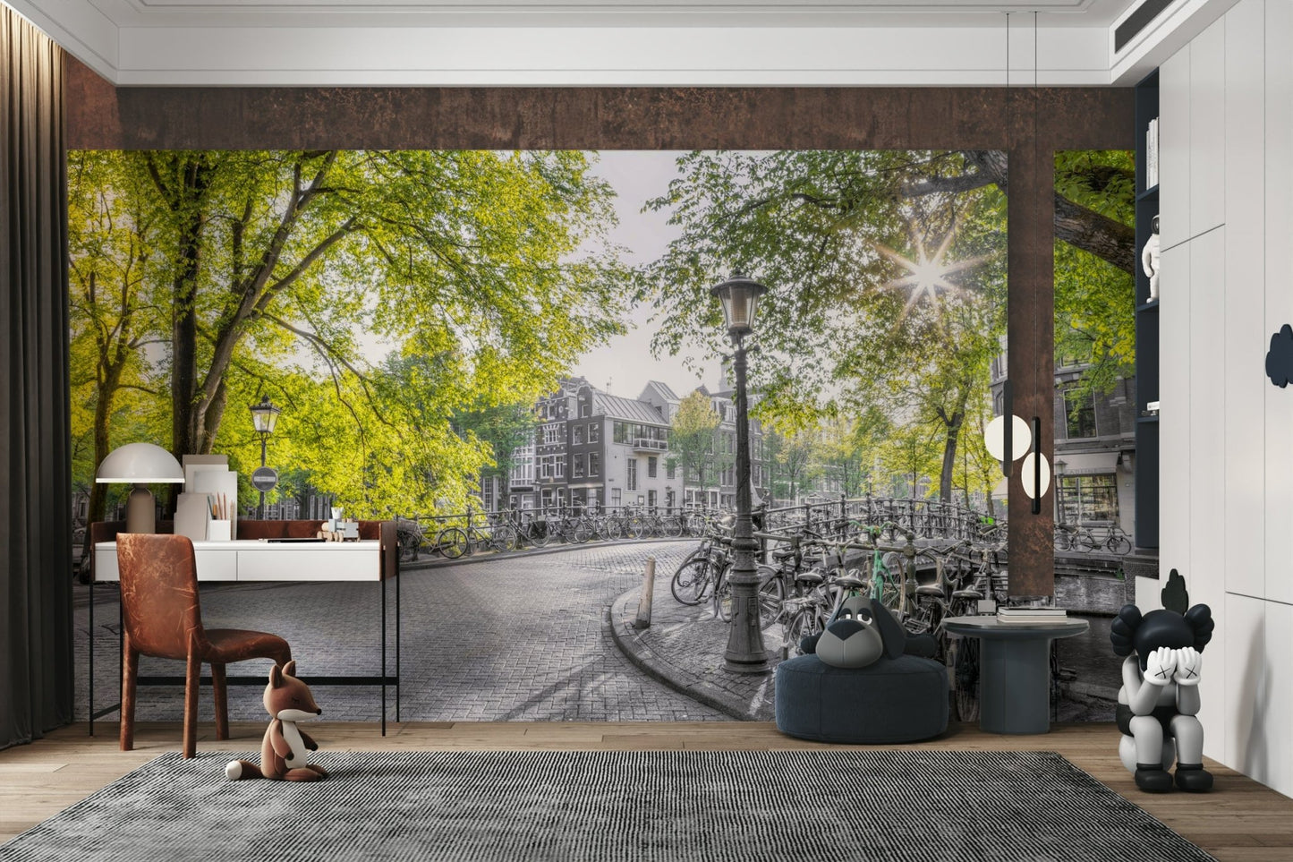 The wallpaper is applied seamlessly, making the view feel realistic.

