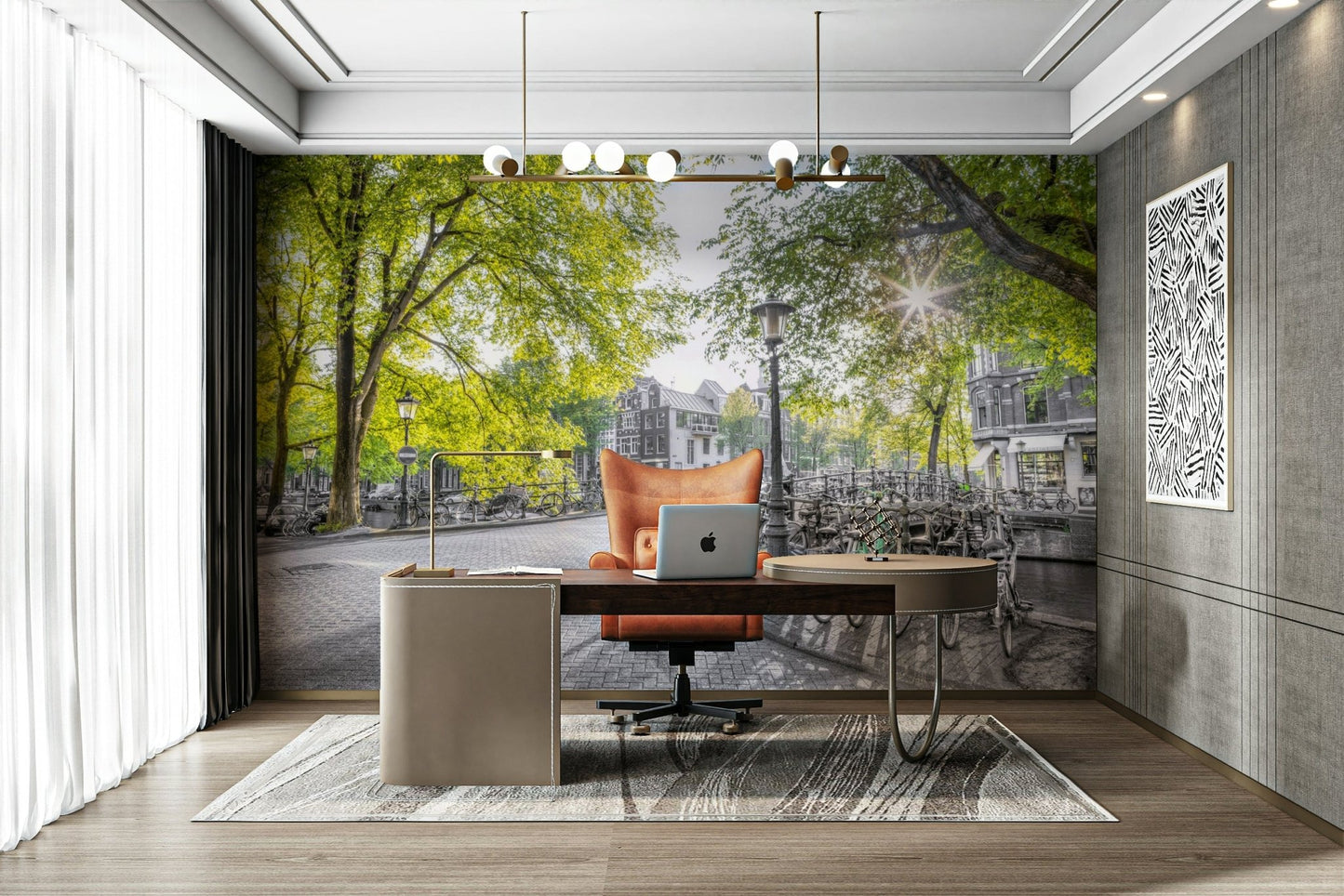 A close-up view of a green bicycle among the others.

