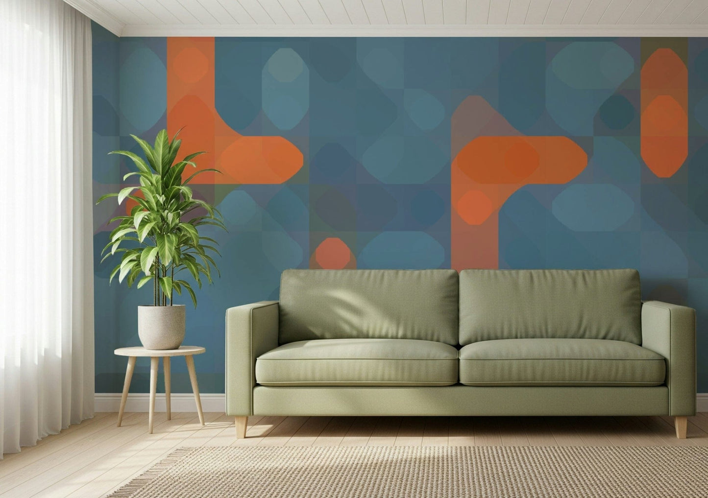 Contemporary city wall mural with bold shapes