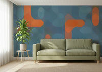 Contemporary city wall mural with bold shapes