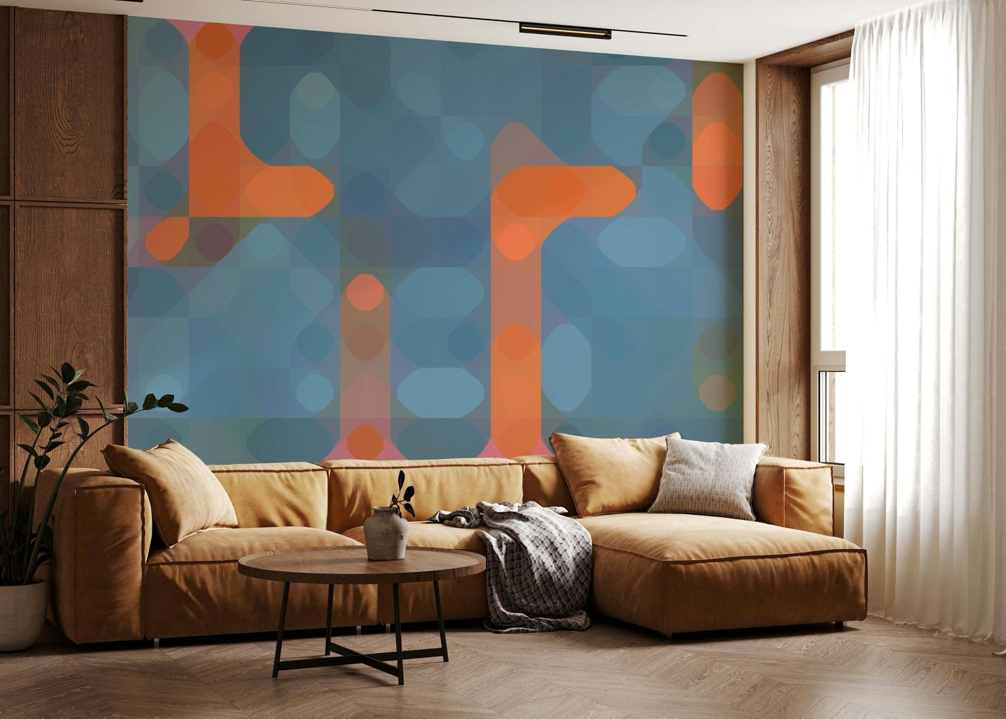 Modern geometric wall mural with light forms