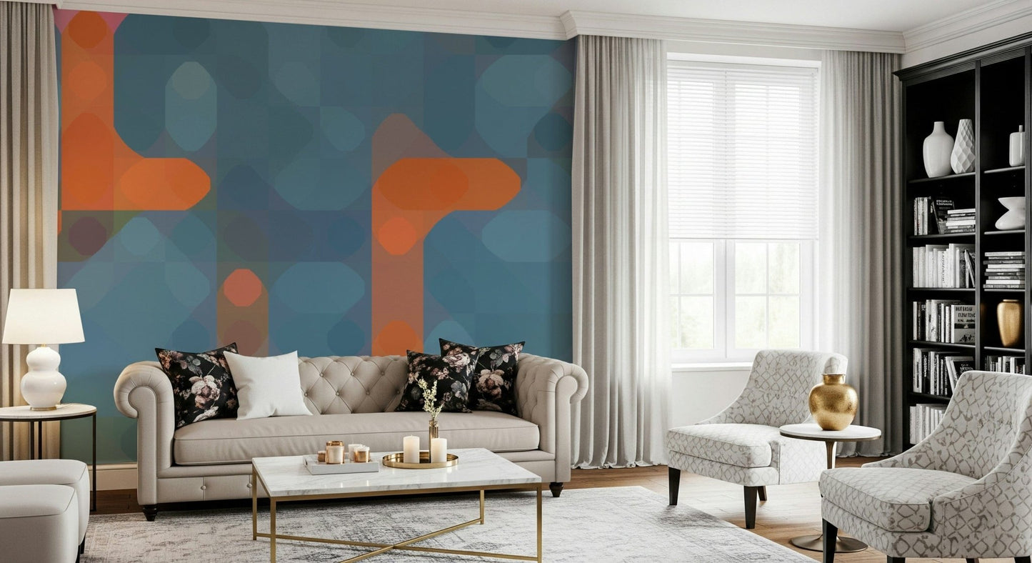 Graphic light posts wall mural in orange