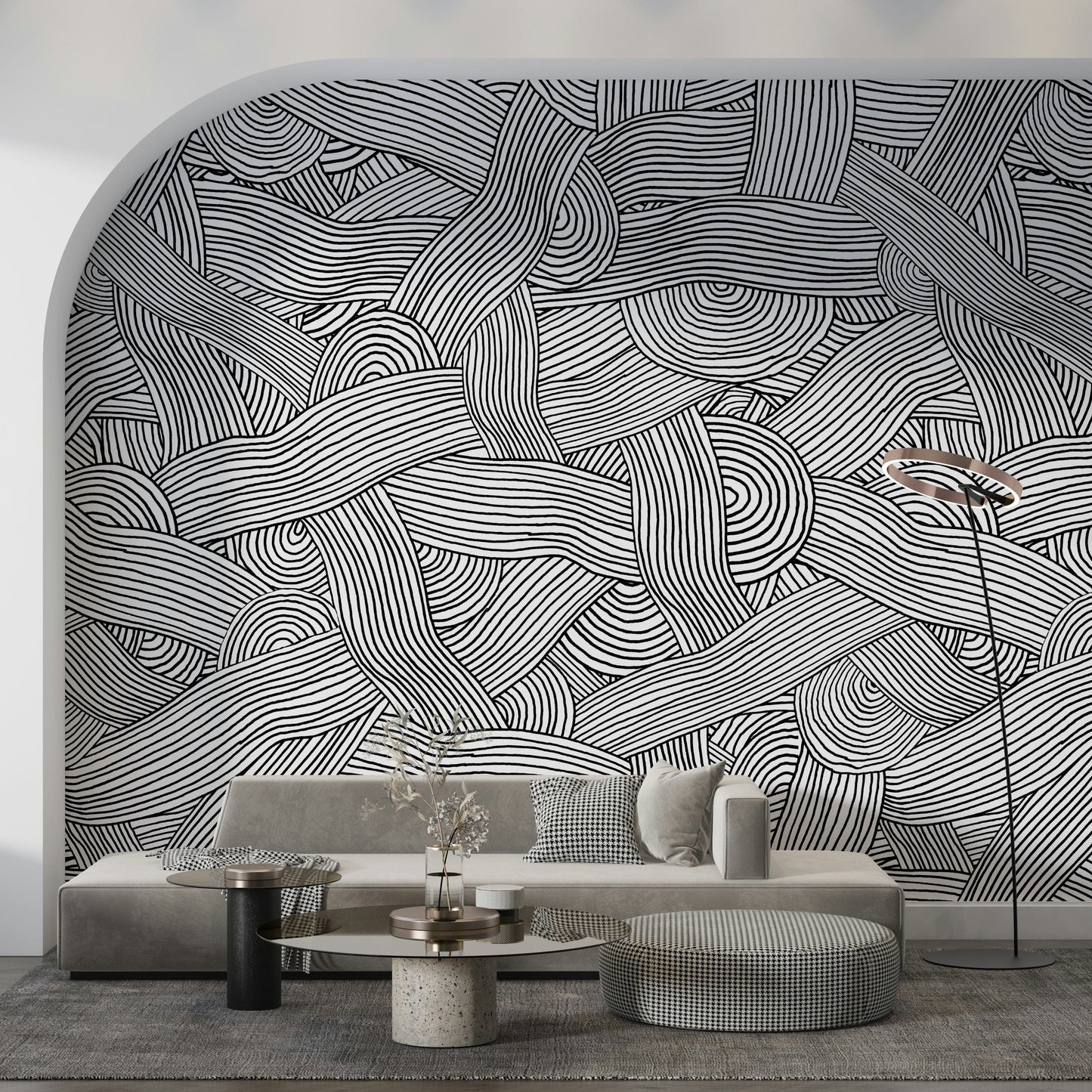 Monochromatic Striped Maze  Wall Mural