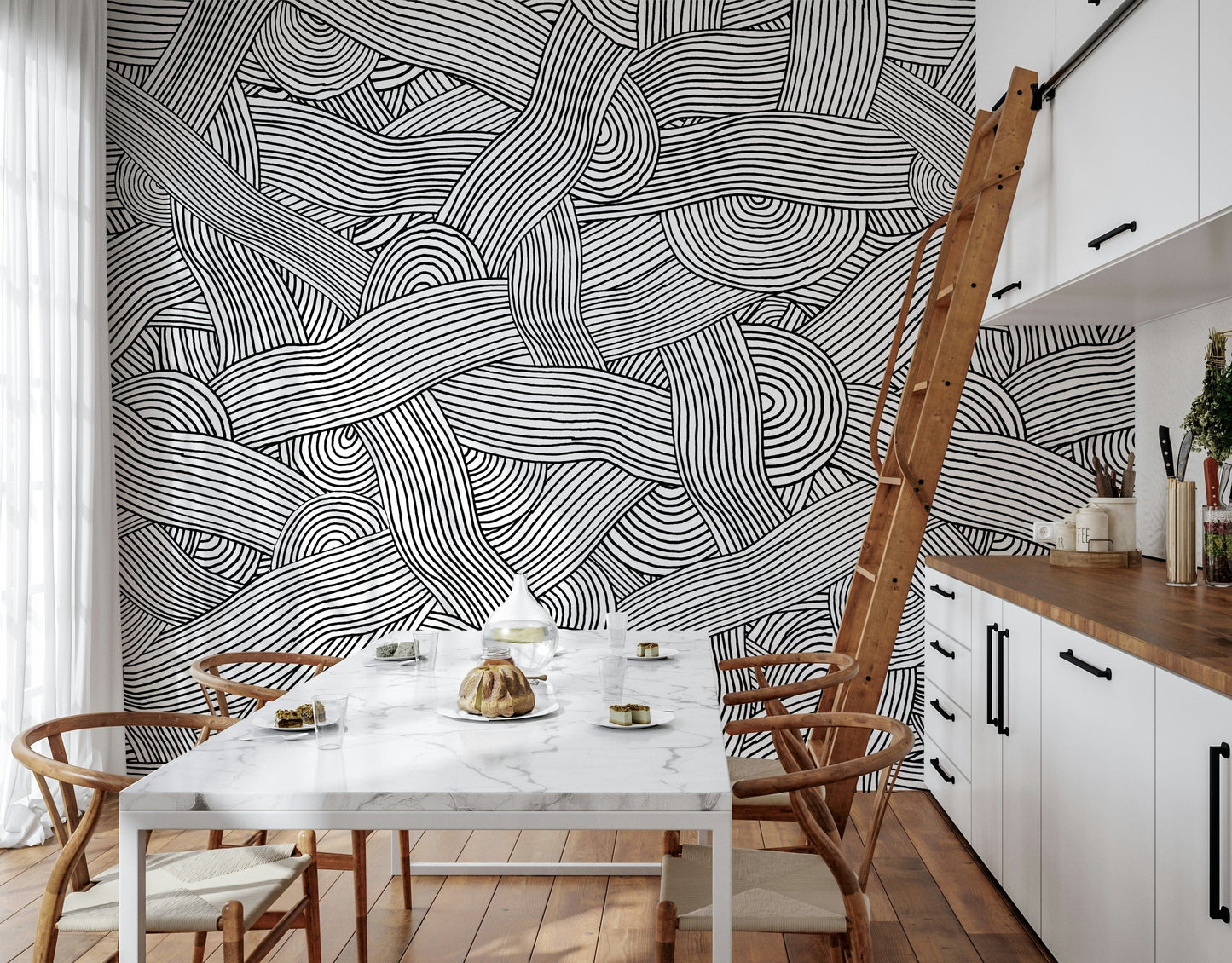 Monochromatic Striped Maze  Wall Mural