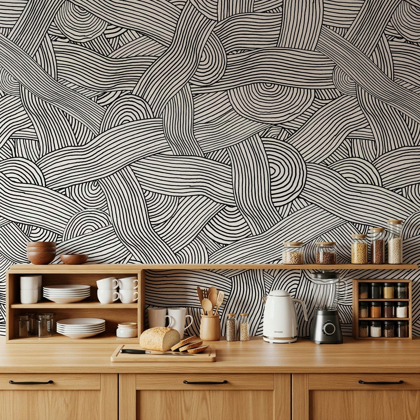 Monochromatic Striped Maze  Wall Mural