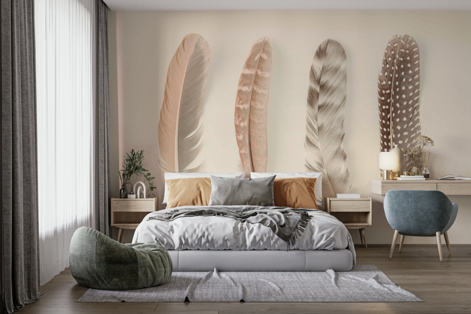 Detailed arrangement of feathers.

