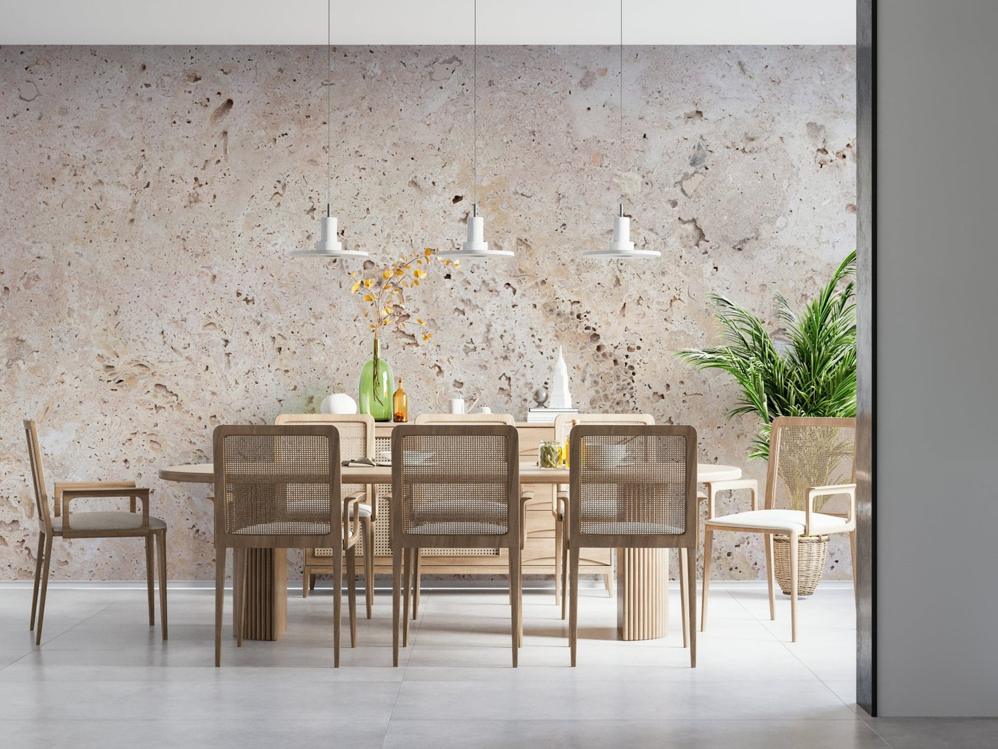 Elegant beige stone wallpaper mural with natural imperfections and realistic layered textures.
