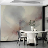 Home office wall decor with a neutral colored nature inspired mural.