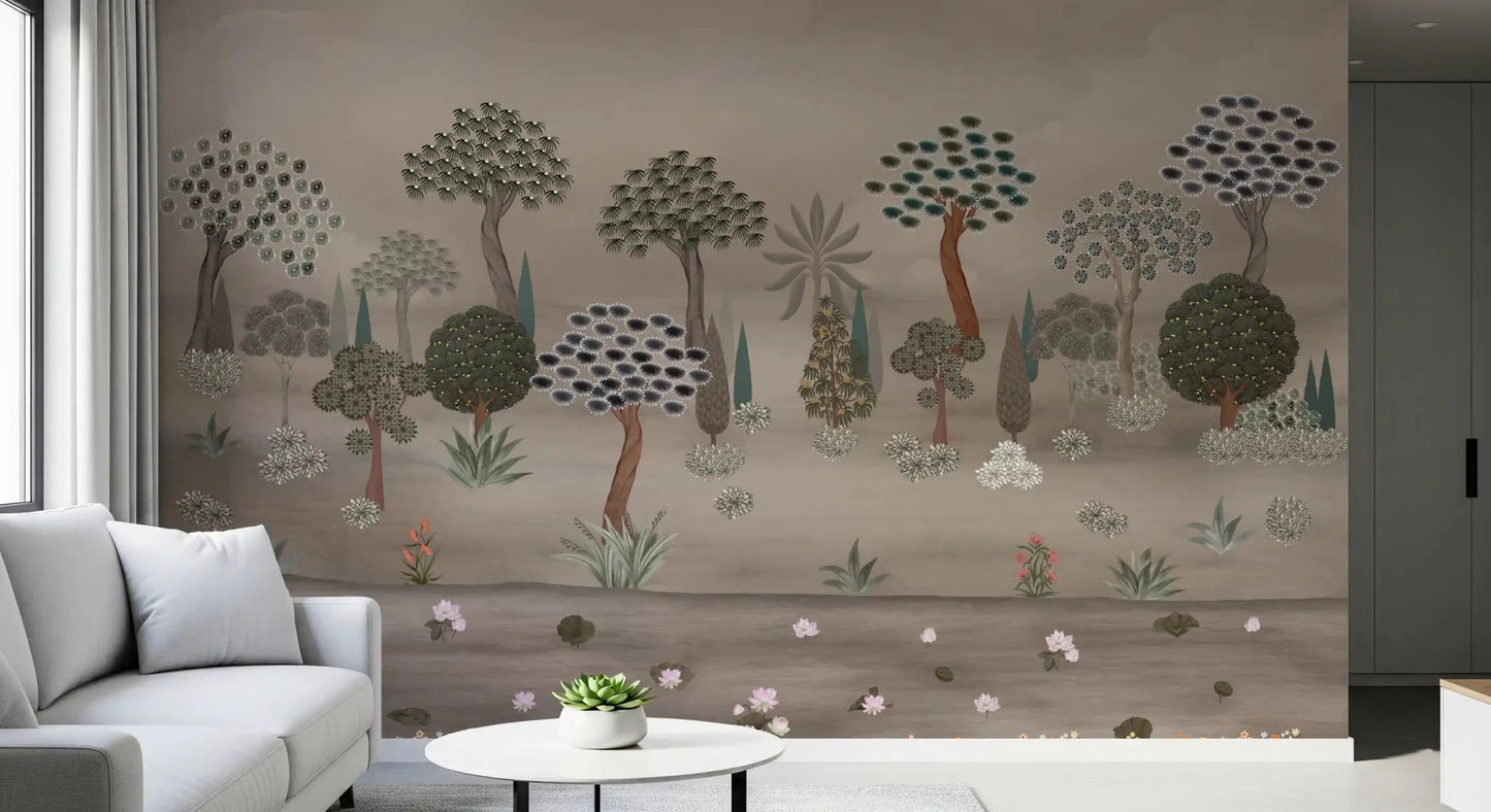 Botanical landscape wall mural from Subtle Eastern Garden series