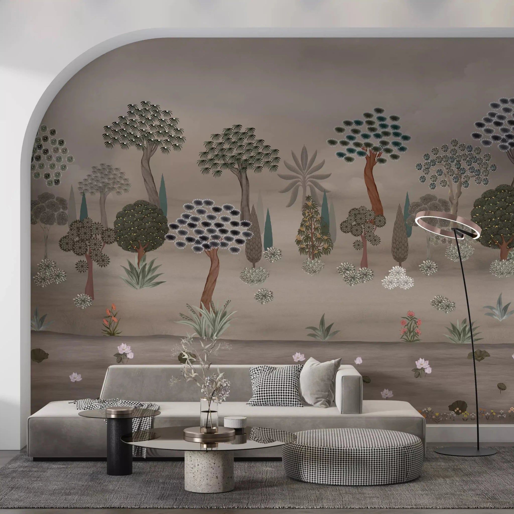 Subtle Eastern Garden Wall Mural - Botanical Landscape