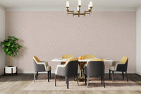Modern geometric wall covering with thin gold lines for a sophisticated studio apartment.