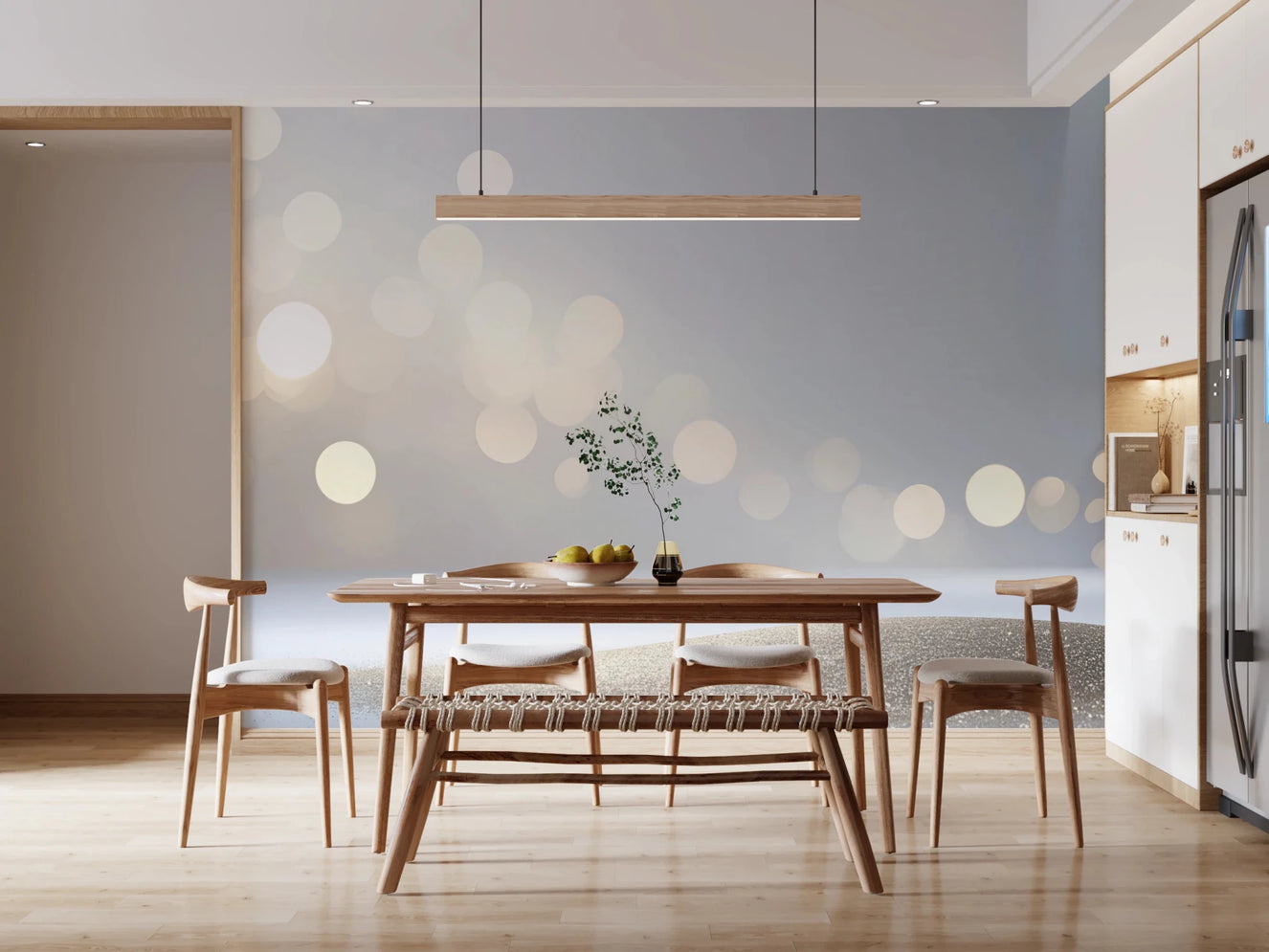 Subtle Sparkle Wall Mural with soft gold glimmers on a light gray background.